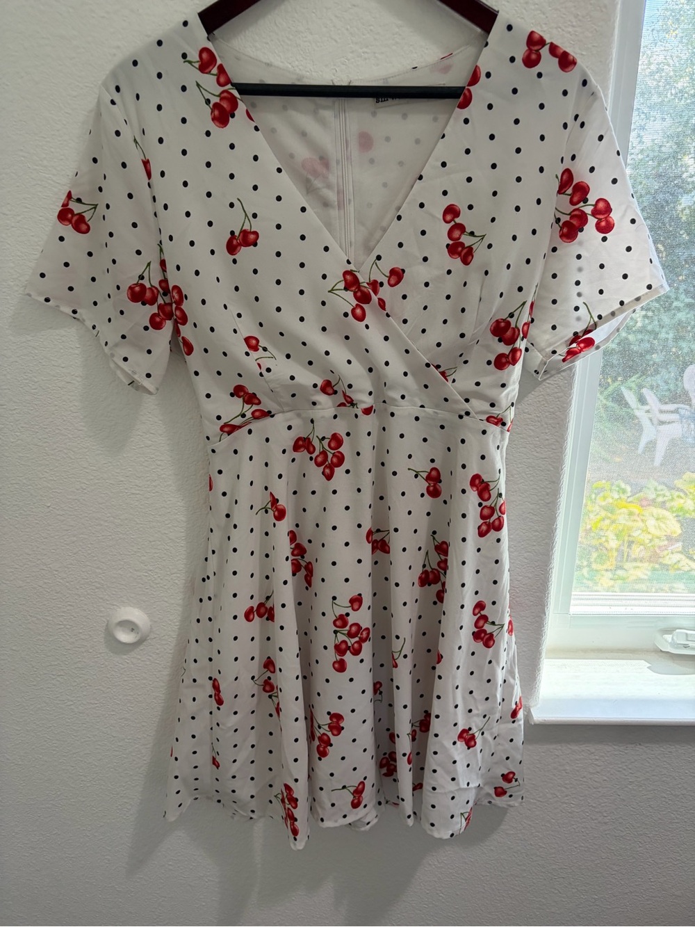 White Cherry & Black Polka Dot Mini Dress